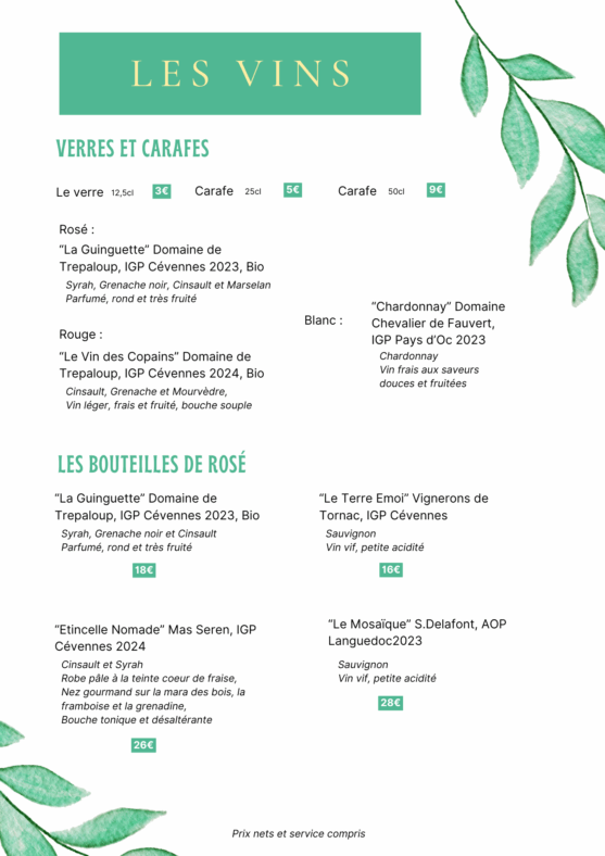 CARTE DES VINS PAGE 1