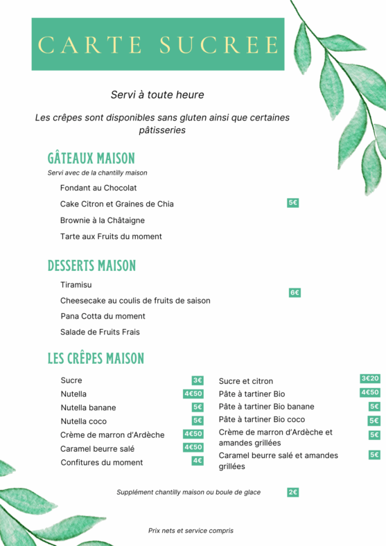 CARTE SUCREE